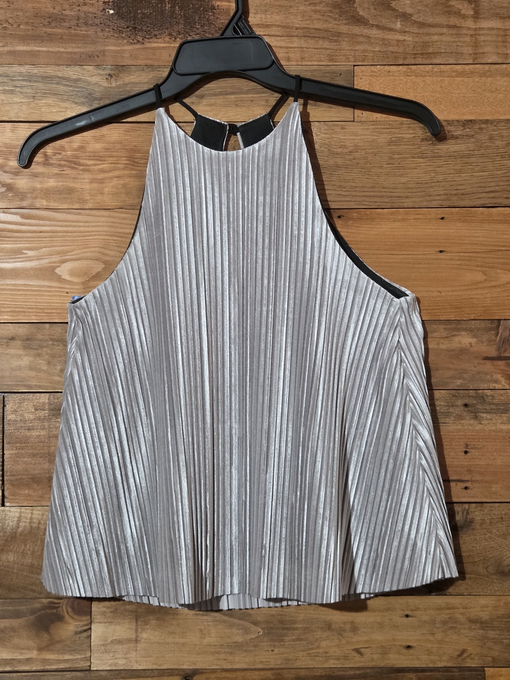 Ecoté Silver Velvet Pleated Halter Top Womens S Metallic Sleeveless Party USA
